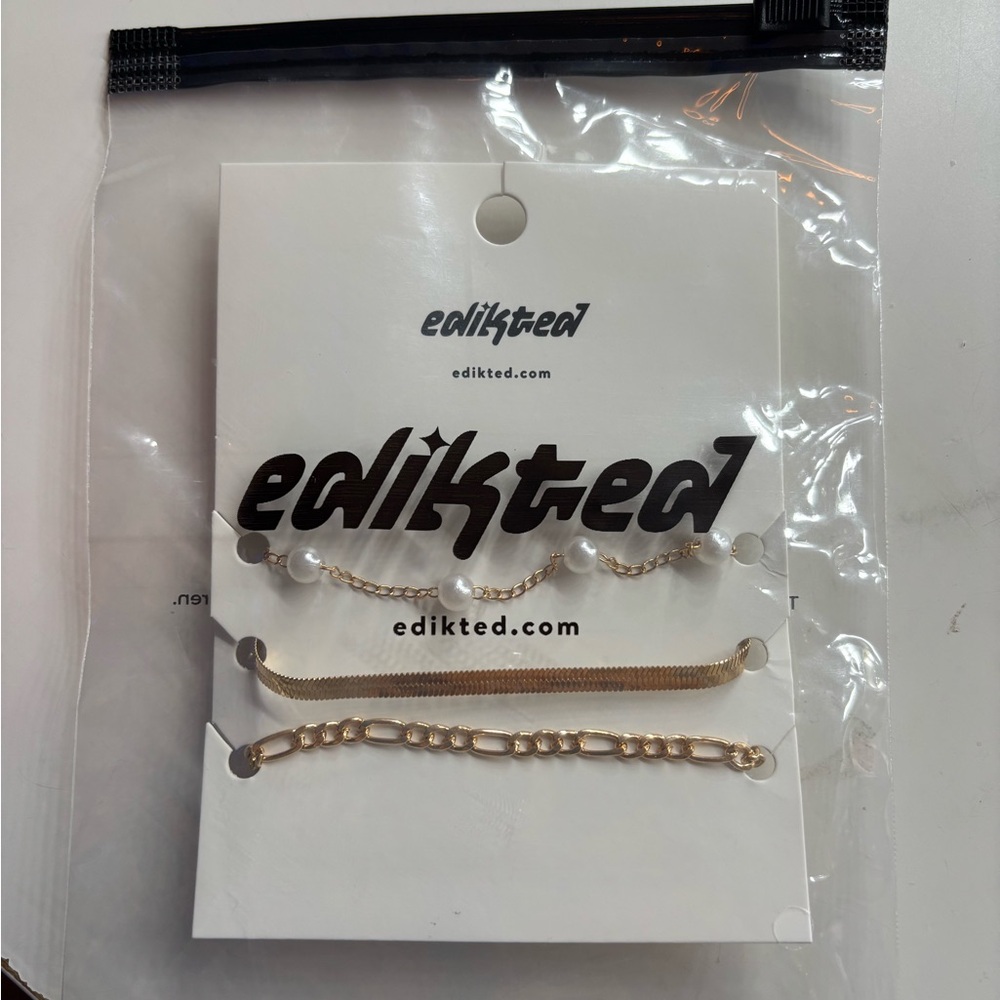 Edikted Gold and Pearl Chain Bracelet Trio
